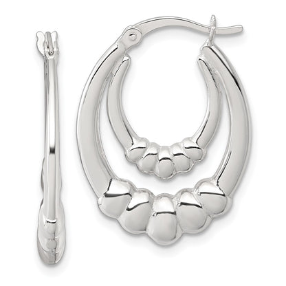 Sterling Silver Polished Scalloped Oval Hoop Earrings
