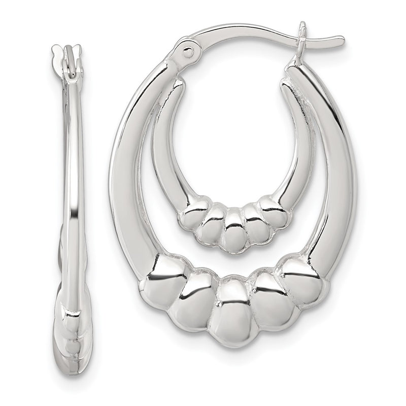 Sterling Silver Polished Scalloped Oval Hoop Earrings