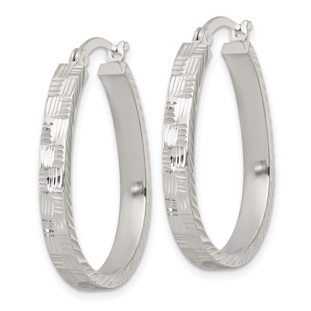 Sterling Silver Polished Diamond-Cut 4.0mm Oval Hoop Earrings