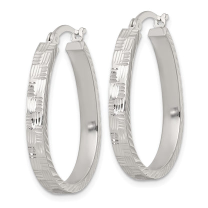 Sterling Silver Polished Diamond-Cut 4.0mm Oval Hoop Earrings