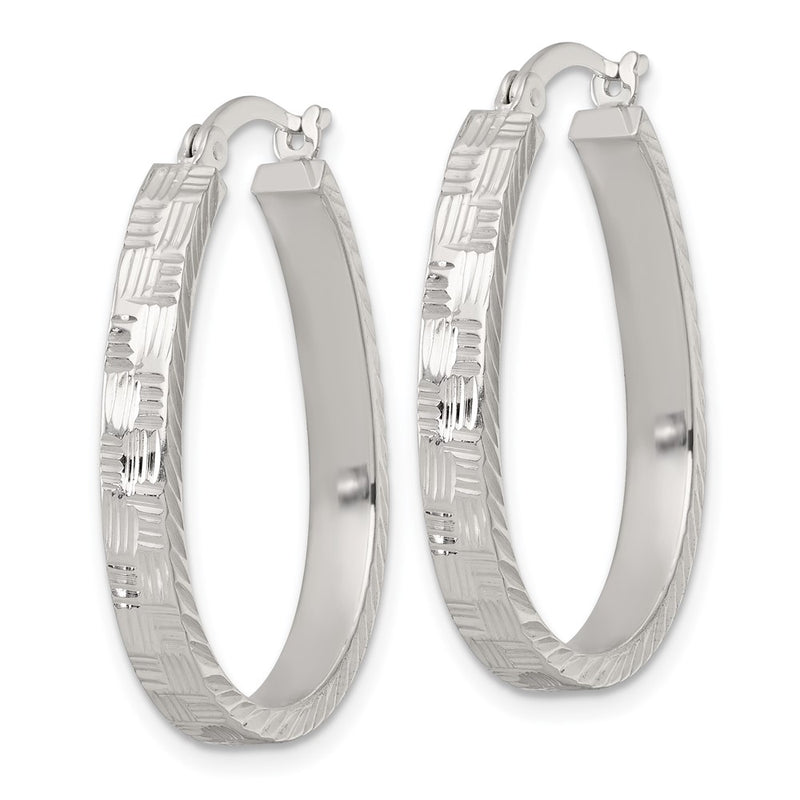 Sterling Silver Polished Diamond-Cut 4.0mm Oval Hoop Earrings