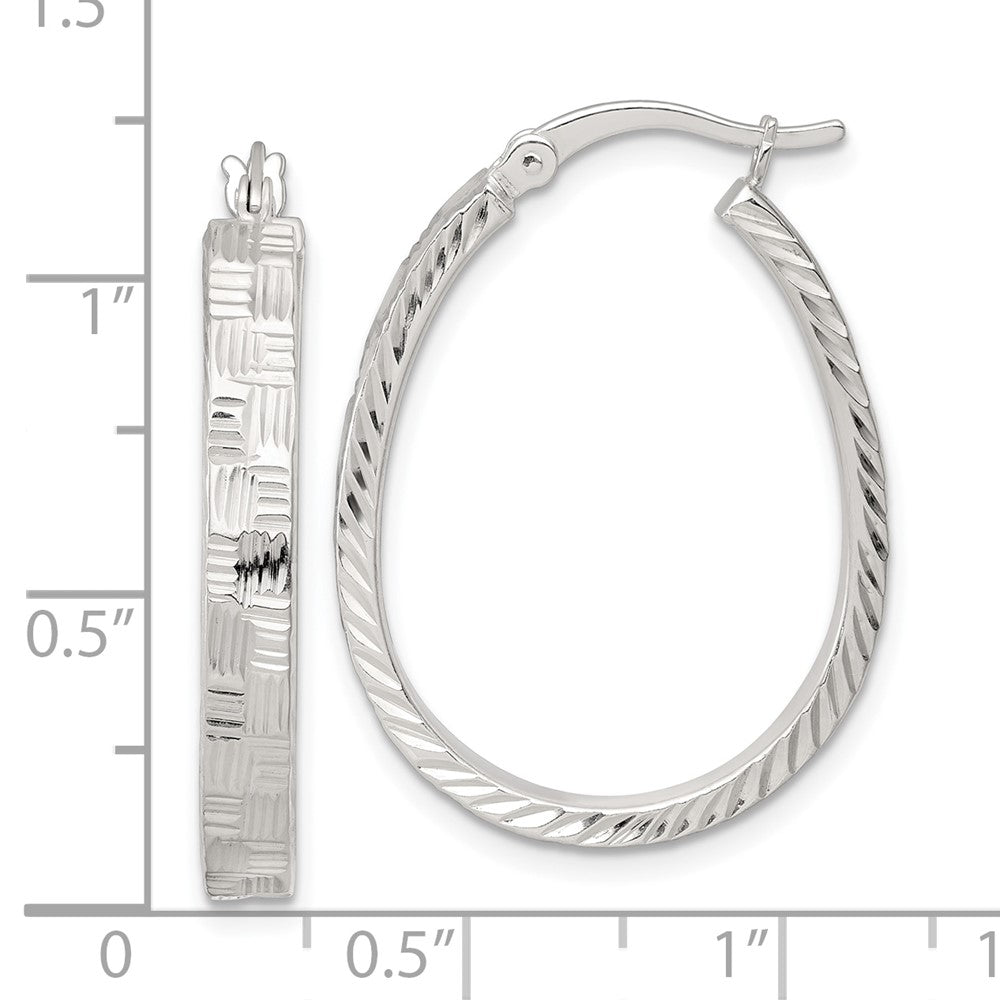 Sterling Silver Polished Diamond-Cut 4.0mm Oval Hoop Earrings