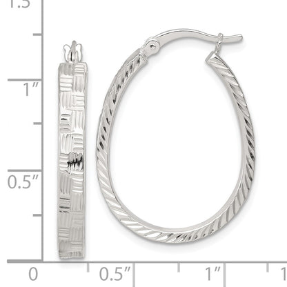 Sterling Silver Polished Diamond-Cut 4.0mm Oval Hoop Earrings