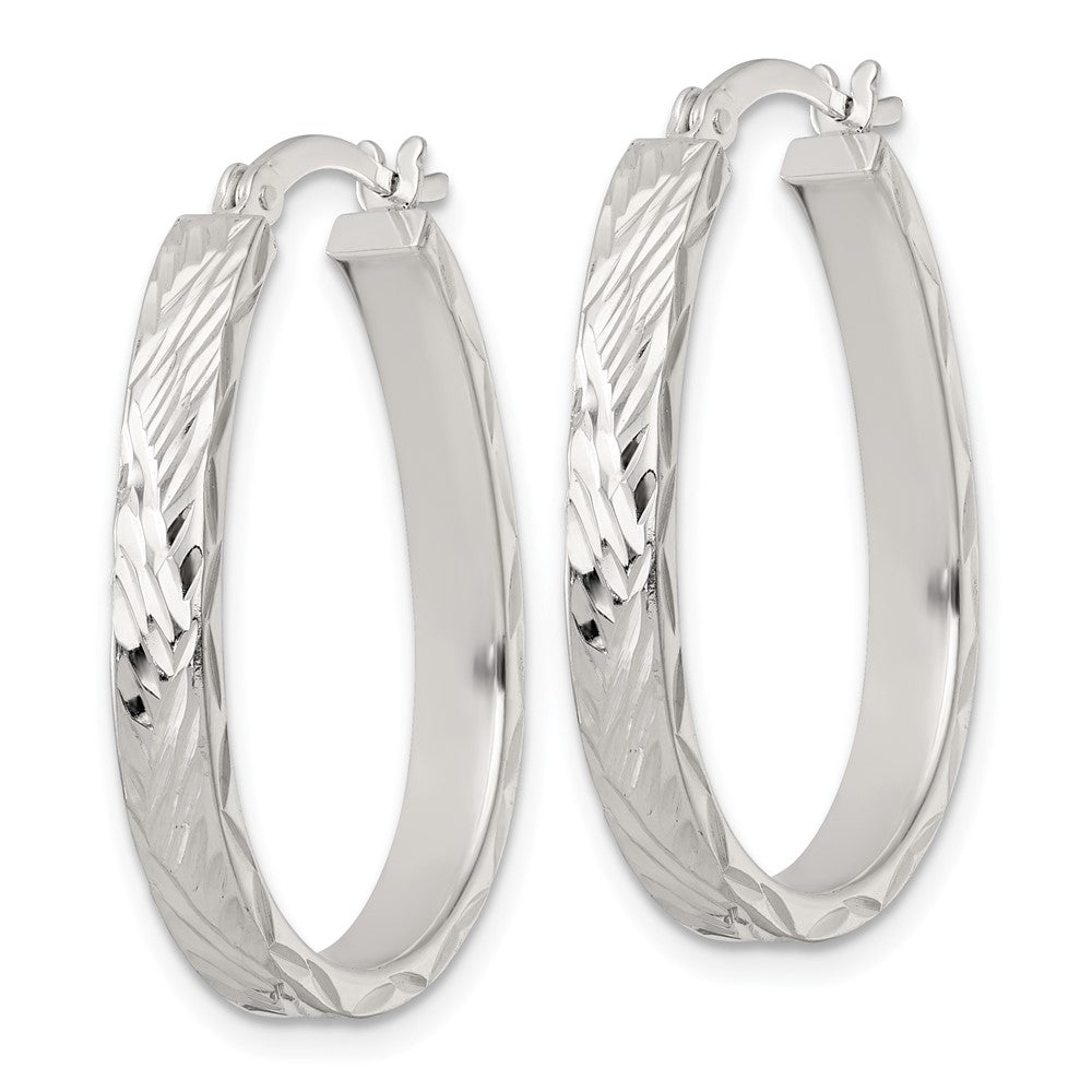 Sterling Silver Polished Diamond-Cut 4.0mm Oval Hoop Earrings