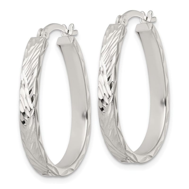 Sterling Silver Polished Diamond-Cut 4.0mm Oval Hoop Earrings