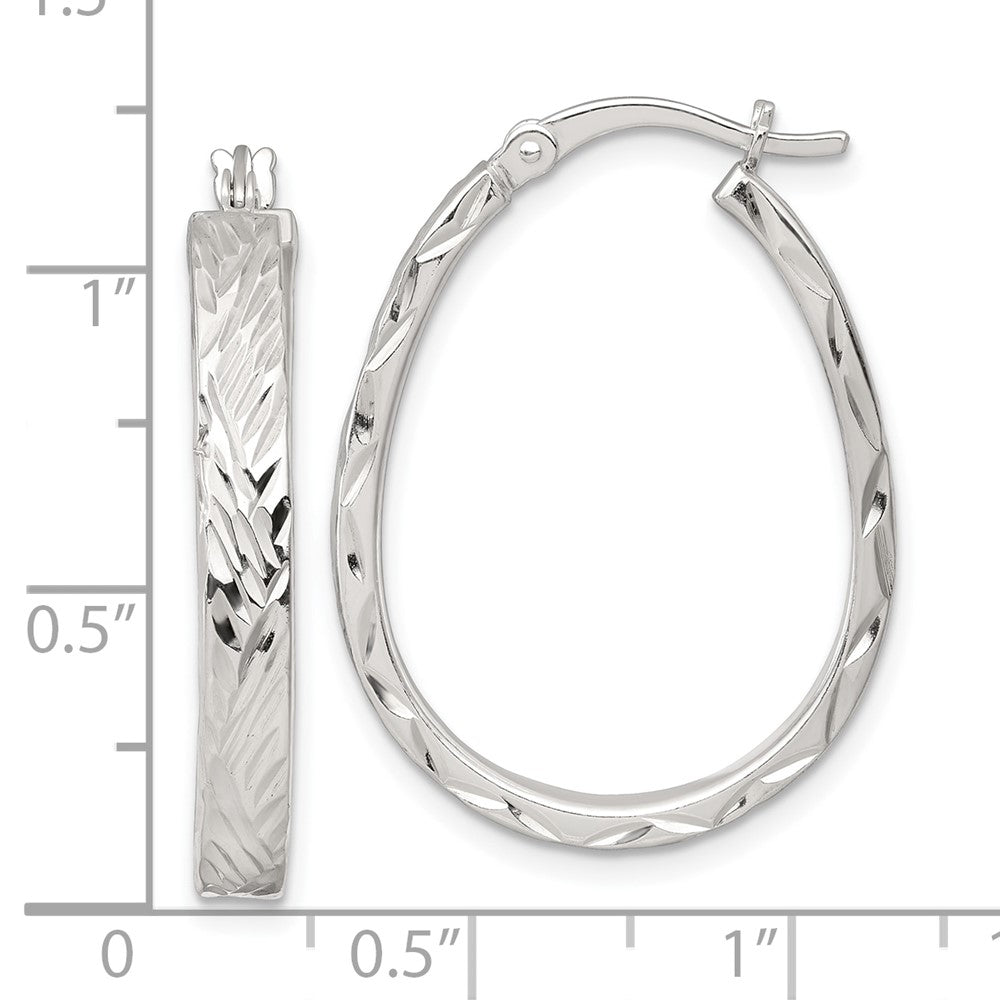 Sterling Silver Polished Diamond-Cut 4.0mm Oval Hoop Earrings