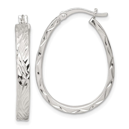 Sterling Silver Polished Diamond-Cut 4.0mm Oval Hoop Earrings