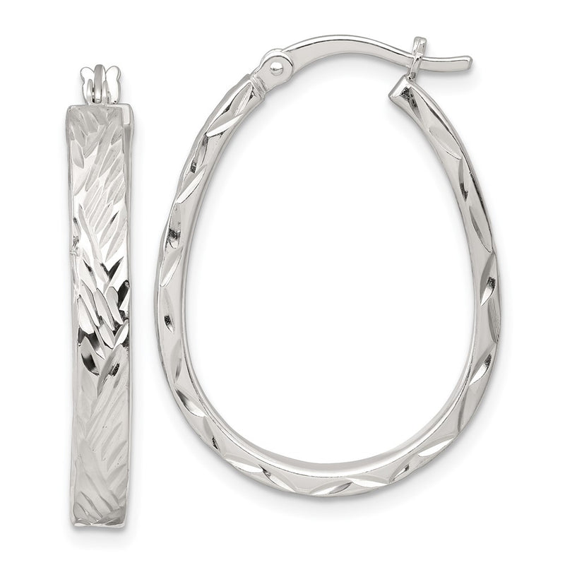 Sterling Silver Polished Diamond-Cut 4.0mm Oval Hoop Earrings