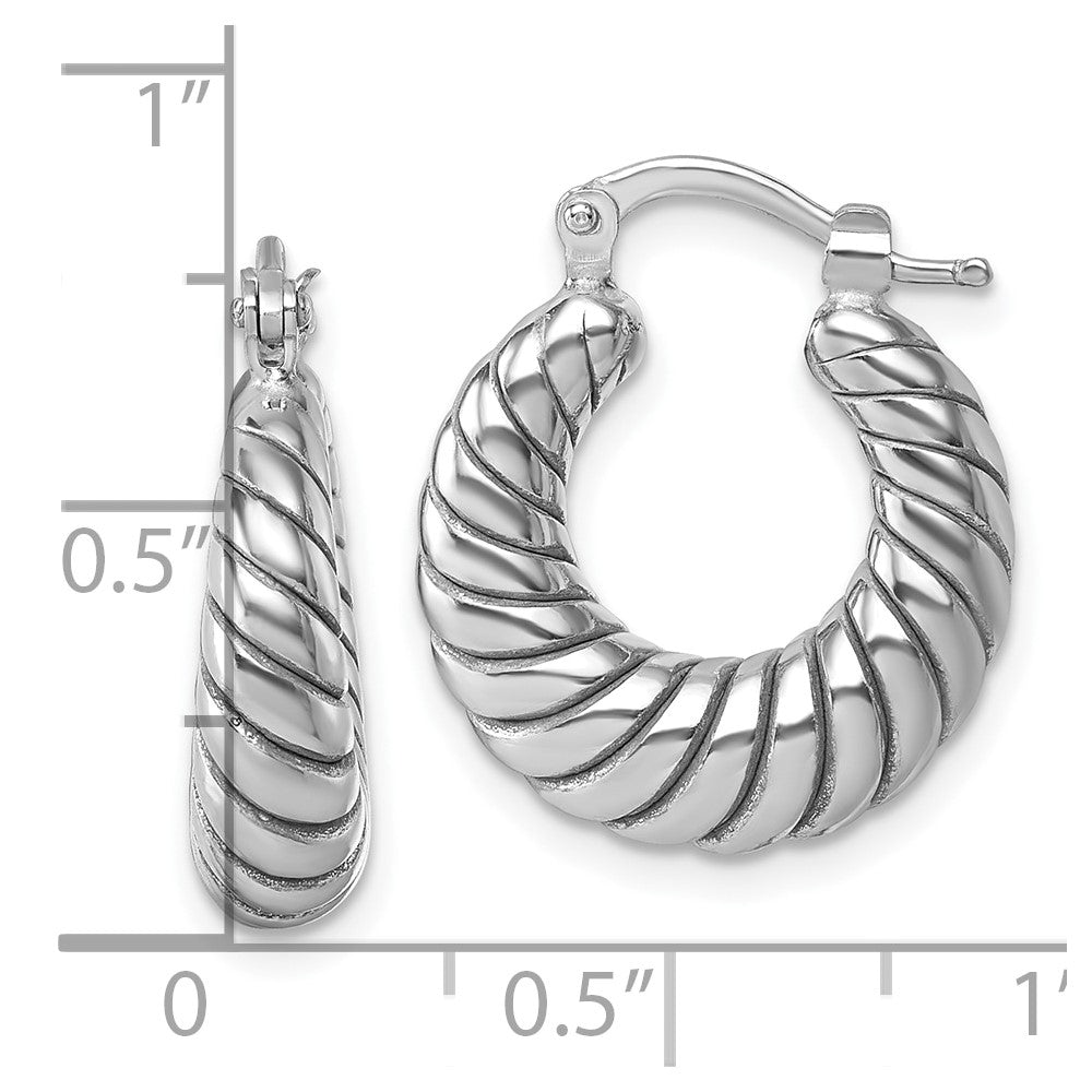 Sterling Silver Rhodium Plated Polished Twisted Hoop Earrings