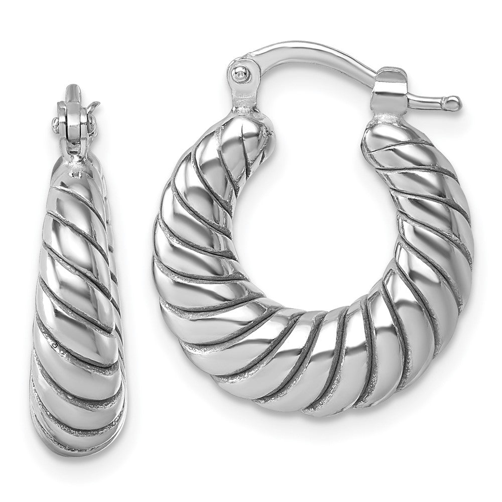 Sterling Silver Rhodium Plated Polished Twisted Hoop Earrings