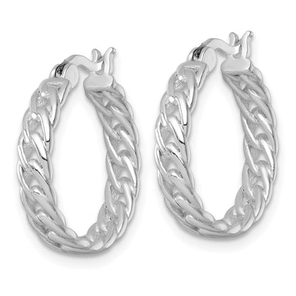Sterling Silver Rh-Pltd Polish 4mm Curb Link Round Hoop Earrings