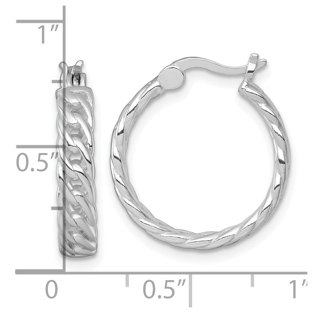 Sterling Silver Rh-Pltd Polish 4mm Curb Link Round Hoop Earrings