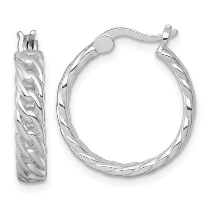 Sterling Silver Rh-Pltd Polish 4mm Curb Link Round Hoop Earrings