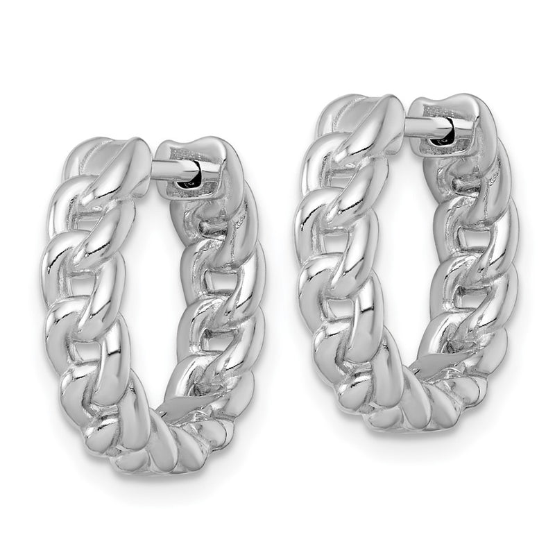 Sterling Silver Rh-Pltd Polished 4.5mm Curb Link Hinged Round Hoop Earrings