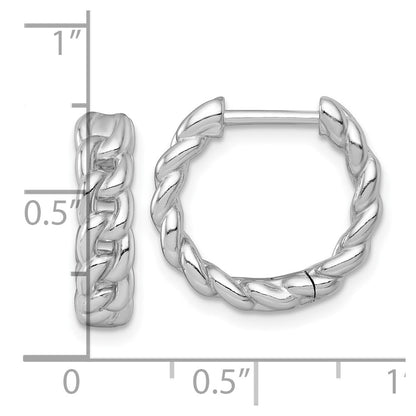 Sterling Silver Rh-Pltd Polished 4.5mm Curb Link Hinged Round Hoop Earrings