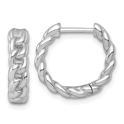 Sterling Silver Rh-Pltd Polished 4.5mm Curb Link Hinged Round Hoop Earrings