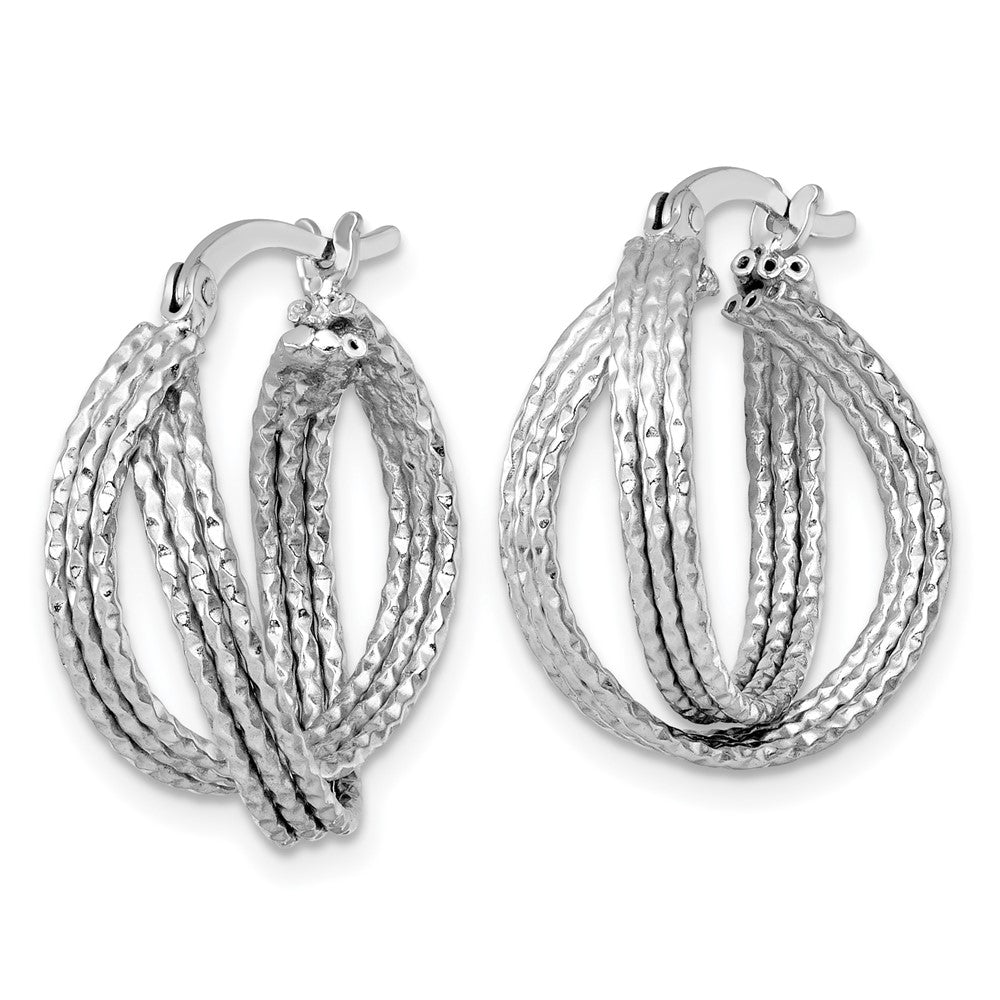 Sterling Silver Rhodium Plated Textured 20.0mm Crisscross Round Hoop Earrings