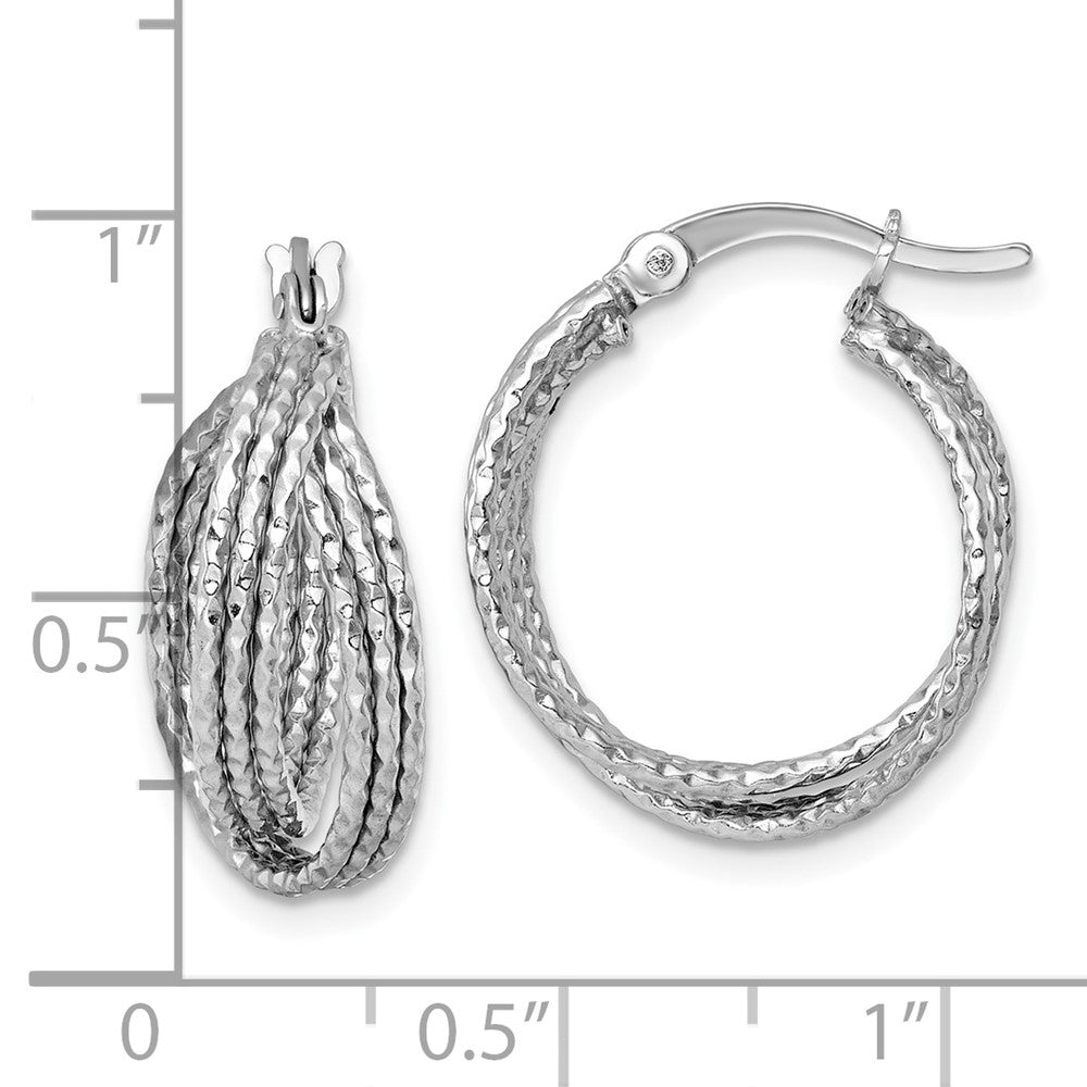 Sterling Silver Rhodium Plated Textured 20.0mm Crisscross Round Hoop Earrings