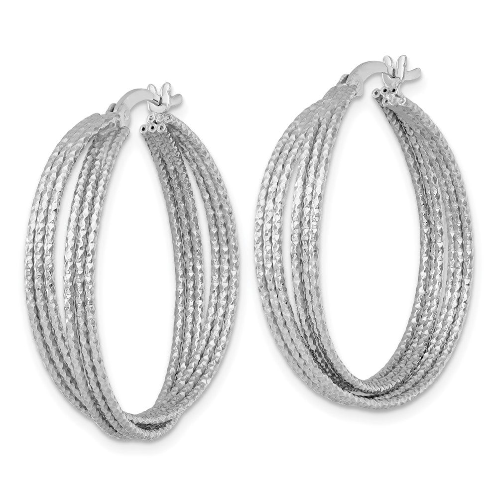 Sterling Silver Rhodium Plated Textured 31.0mm Crisscross Round Hoop Earrings