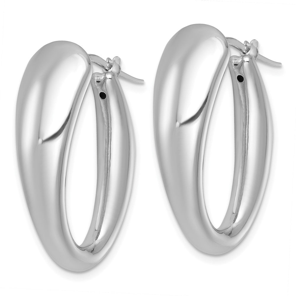Sterling Silver Polished Rhodium-Plated Oval Graduated Hoop Earrings
