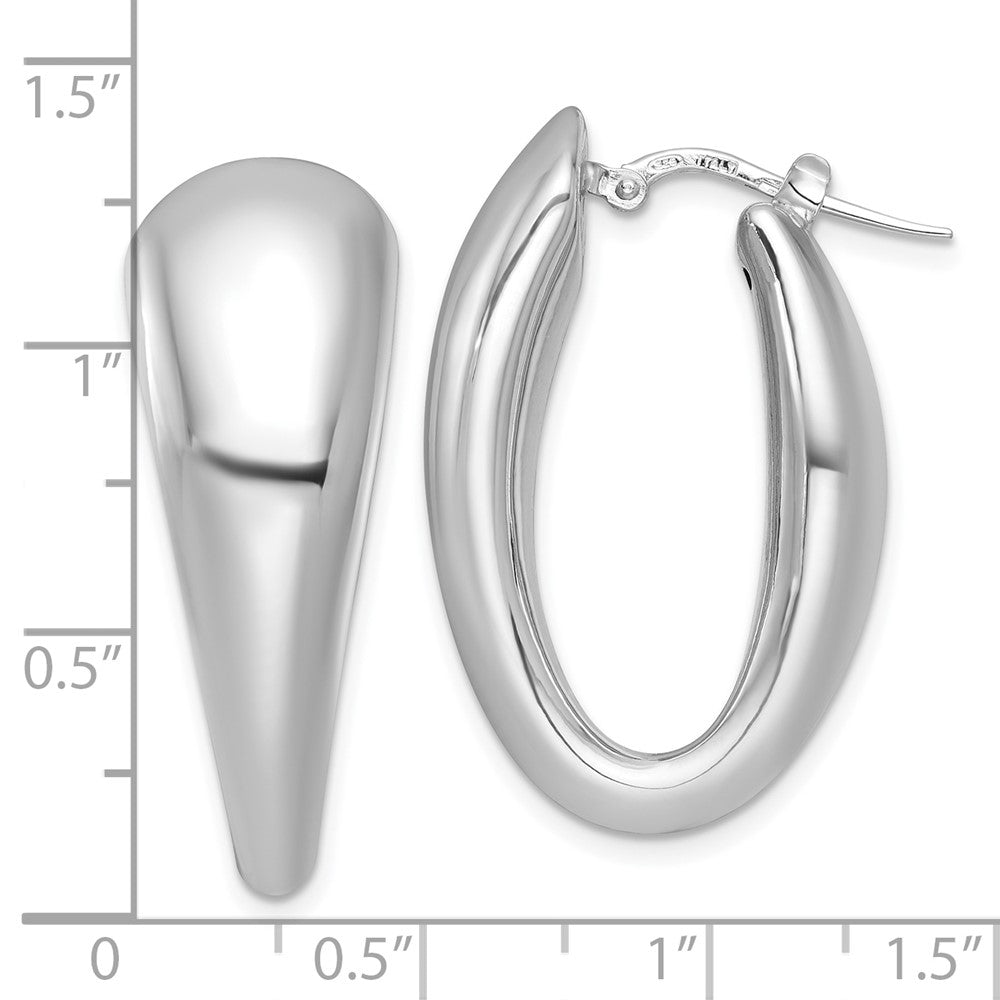 Sterling Silver Polished Rhodium-Plated Oval Graduated Hoop Earrings