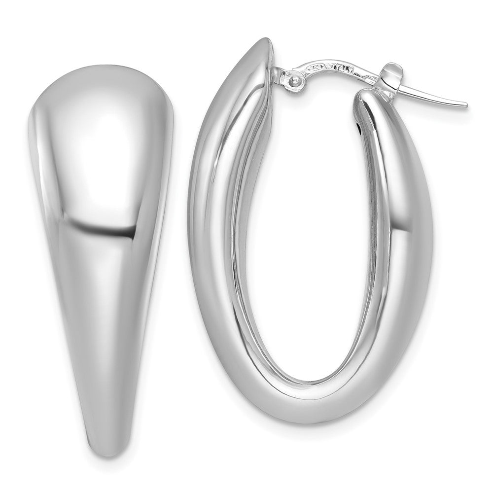 Sterling Silver Polished Rhodium-Plated Oval Graduated Hoop Earrings