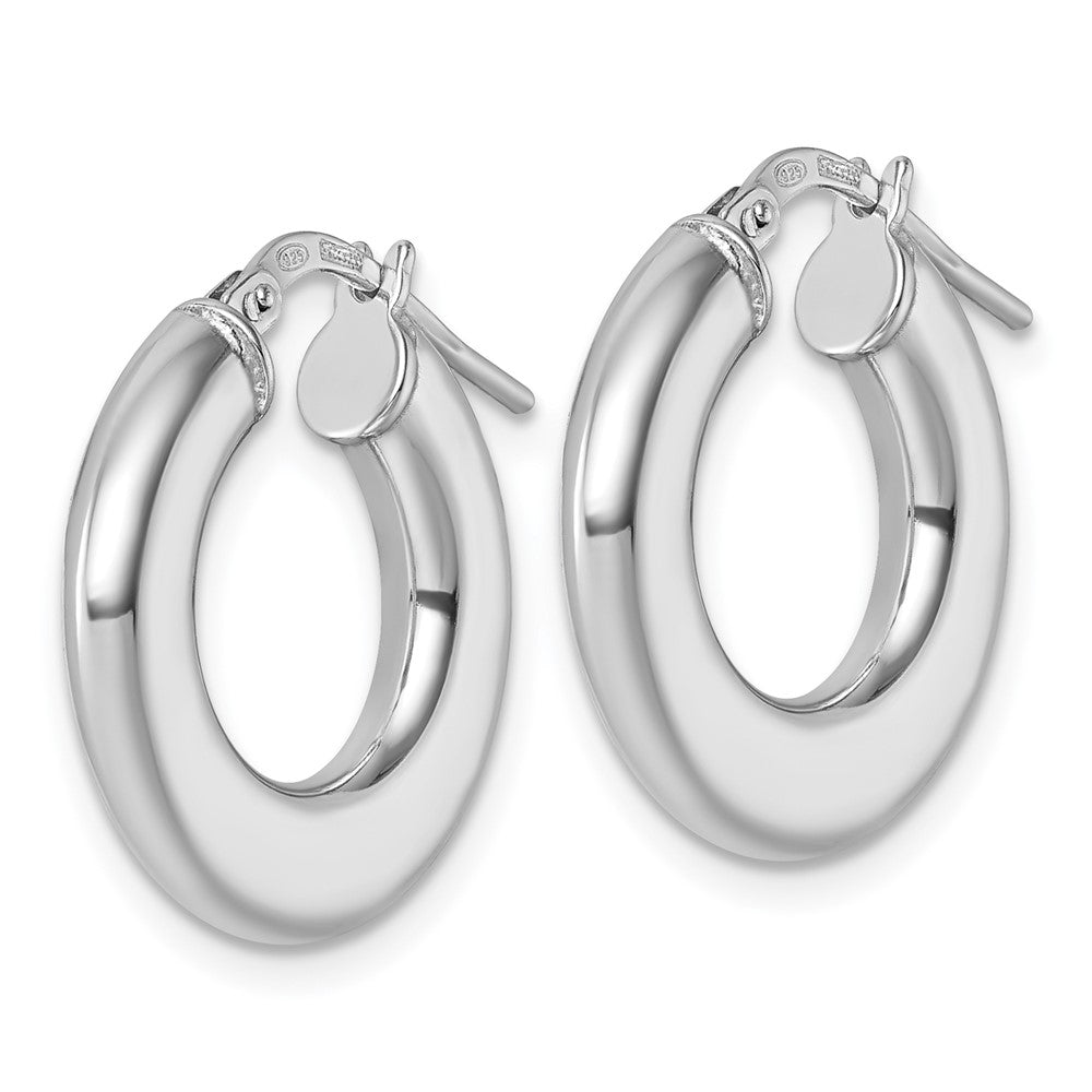 Sterling Silver Rhodium Plated Polished Hoop Earrings