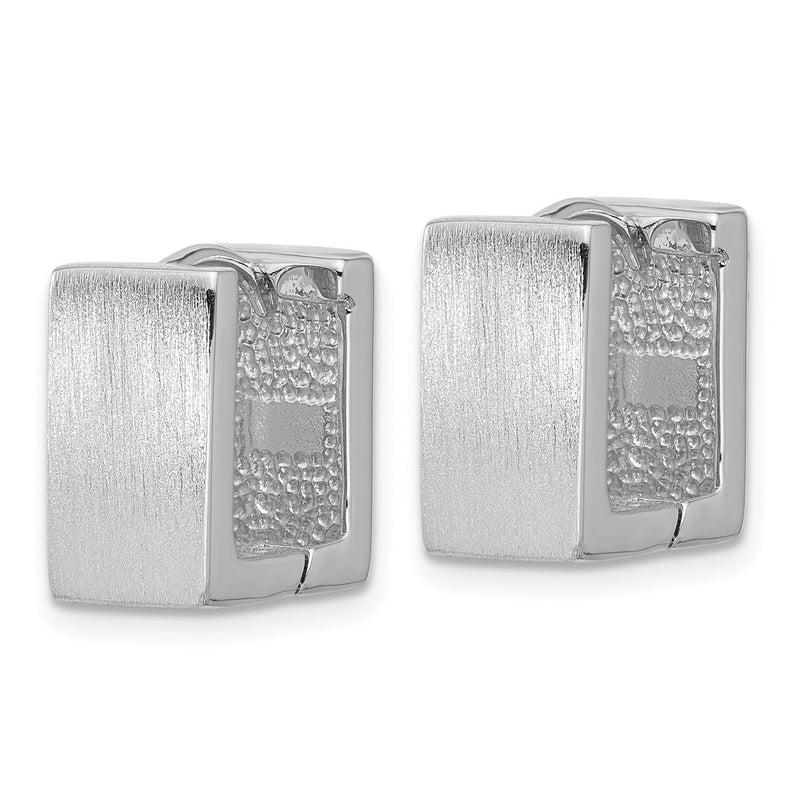 Sterling Silver Rhodium-Plated Brushed Square Hinged Hoop Earrings