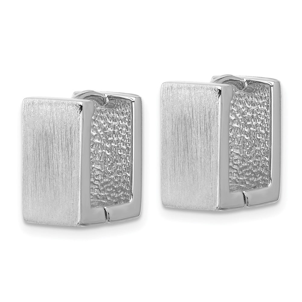 Sterling Silver Rhodium-Plated Brushed Square Hinged Hoop Earrings