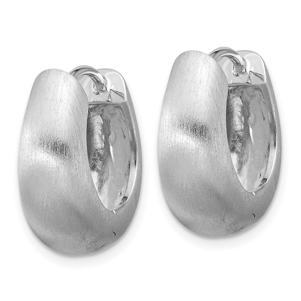 Sterling Silver Rhodium-Plated Brushed Hinged Hoop Earrings