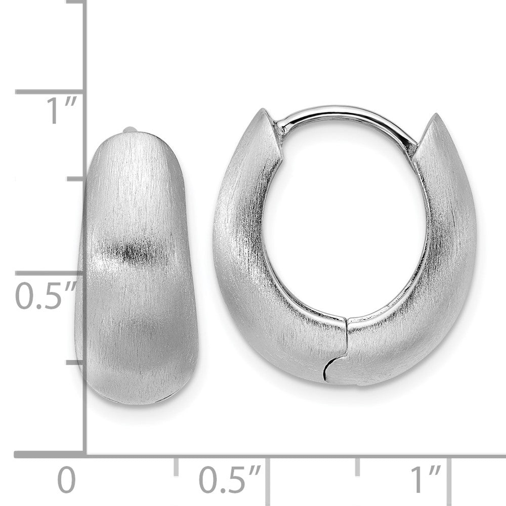 Sterling Silver Rhodium-Plated Brushed Hinged Hoop Earrings