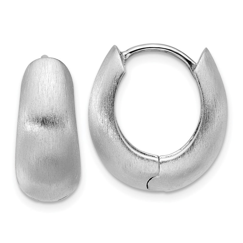 Sterling Silver Rhodium-Plated Brushed Hinged Hoop Earrings
