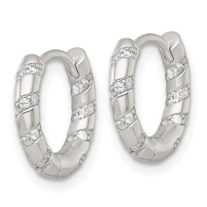 Sterling Silver Polished CZ Hinged Round Hoop Earrings