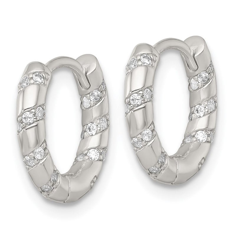 Sterling Silver Polished CZ Hinged Round Hoop Earrings