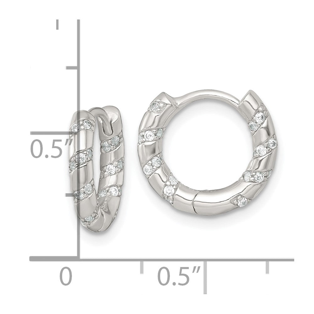 Sterling Silver Polished CZ Hinged Round Hoop Earrings