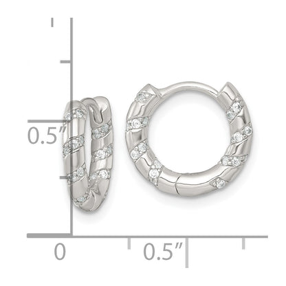 Sterling Silver Polished CZ Hinged Round Hoop Earrings