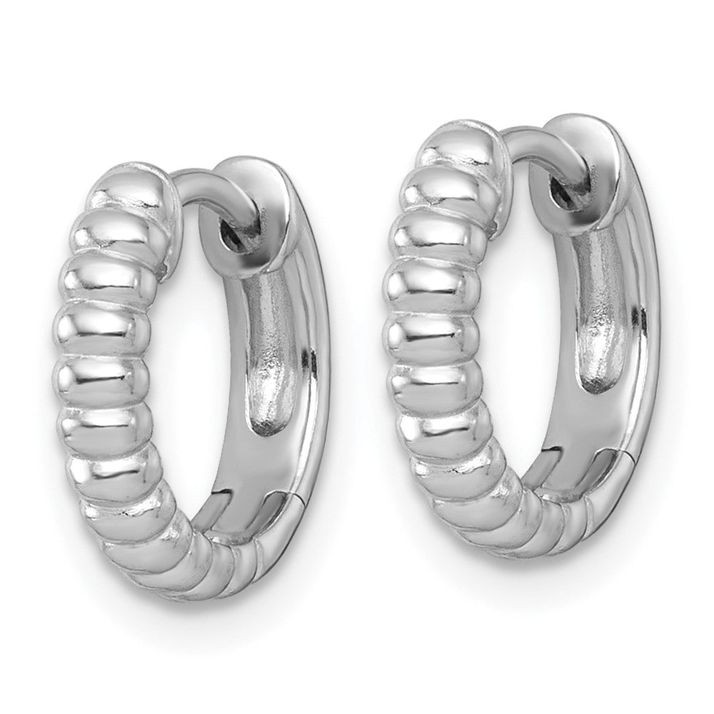 Sterling Silver Rh-Pltd Polished Grooved 3mm Round Hoop Earrings