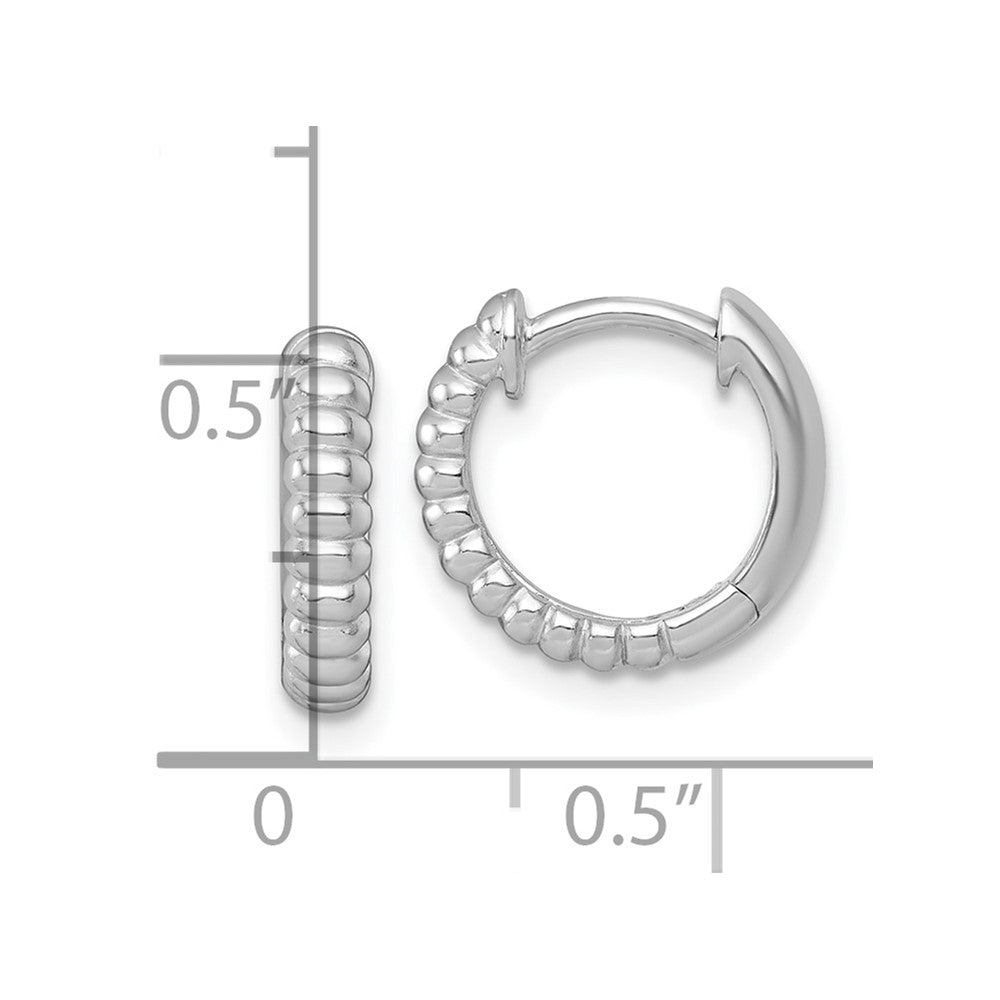 Sterling Silver Rh-Pltd Polished Grooved 3mm Round Hoop Earrings