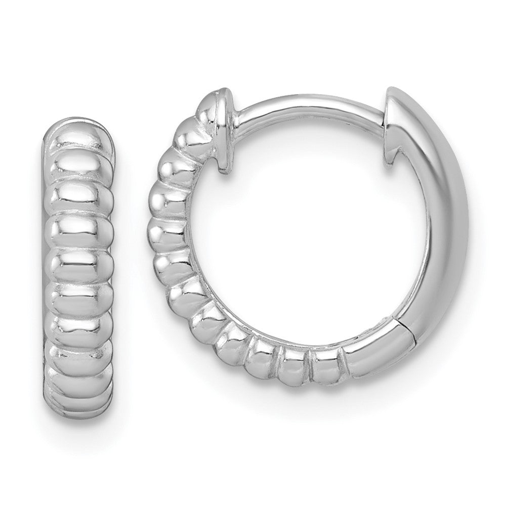 Sterling Silver Rh-Pltd Polished Grooved 3mm Round Hoop Earrings