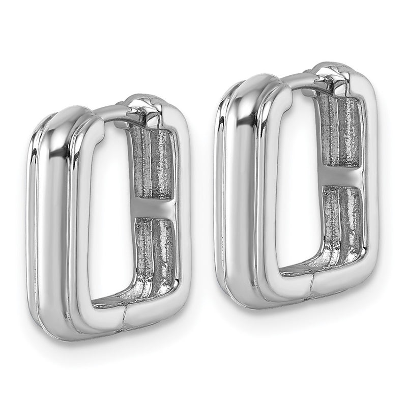 Sterling Silver Rhodium-Plated Polished and Grooved Square Hoop Earrings