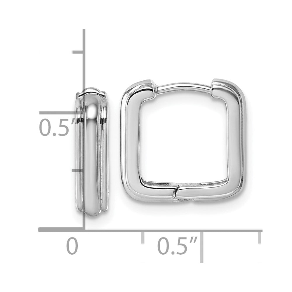Sterling Silver Rhodium-Plated Polished and Grooved Square Hoop Earrings