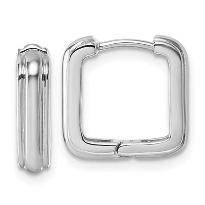 Sterling Silver Rhodium-Plated Polished and Grooved Square Hoop Earrings