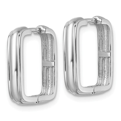 Sterling Silver Rhodium-Plated Polished and Grooved Square Hoop Earrings