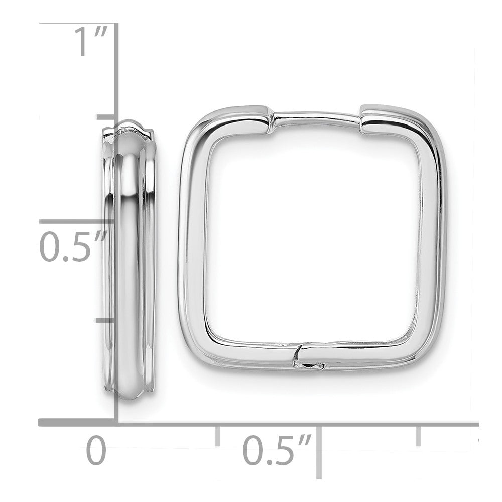 Sterling Silver Rhodium-Plated Polished and Grooved Square Hoop Earrings