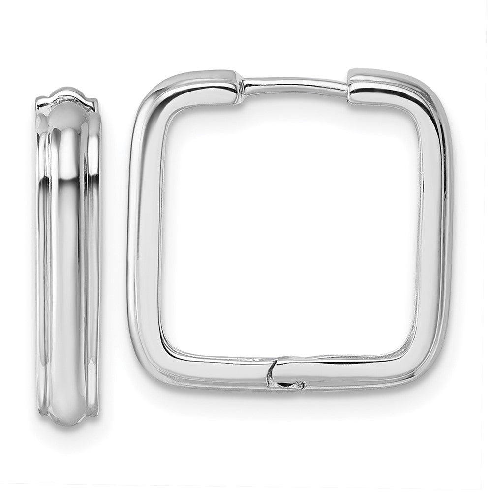 Sterling Silver Rhodium-Plated Polished and Grooved Square Hoop Earrings
