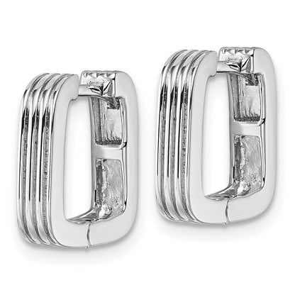 Sterling Silver Rhodium-Plated Polished and Grooved Square Hoop Earrings