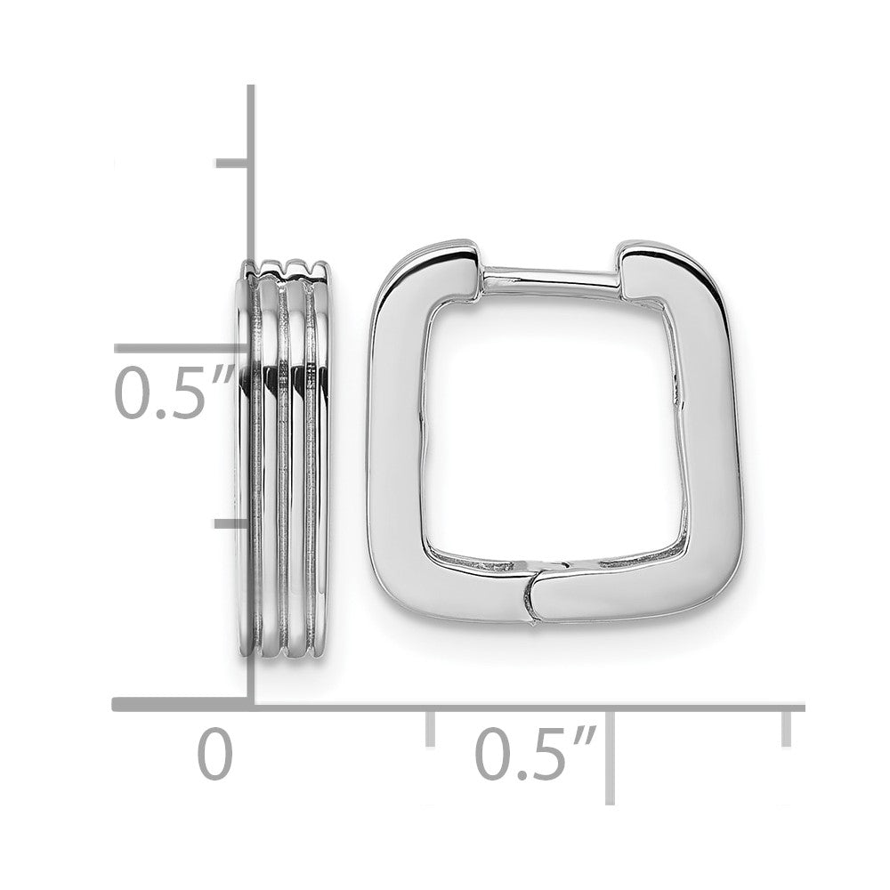 Sterling Silver Rhodium-Plated Polished and Grooved Square Hoop Earrings