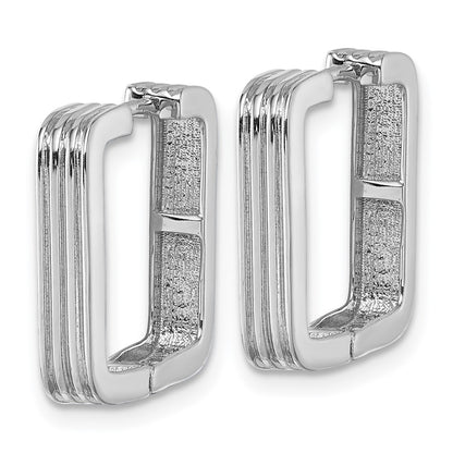 Sterling Silver Rhodium-Plated Polished and Grooved Square Hoop Earrings