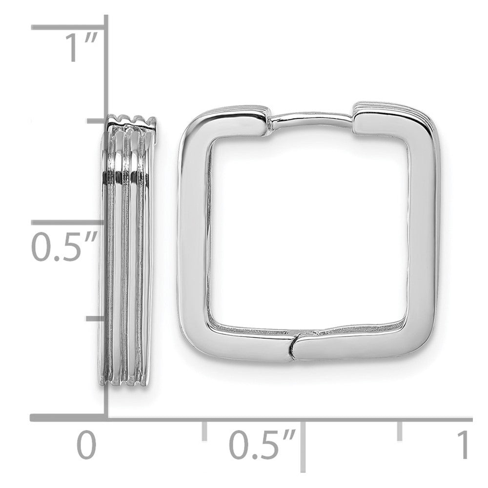 Sterling Silver Rhodium-Plated Polished and Grooved Square Hoop Earrings