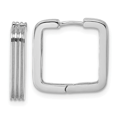 Sterling Silver Rhodium-Plated Polished and Grooved Square Hoop Earrings